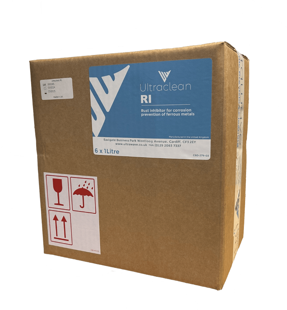 Packed image of Rust inhibitor solution containing 6 x 1 litre bottles