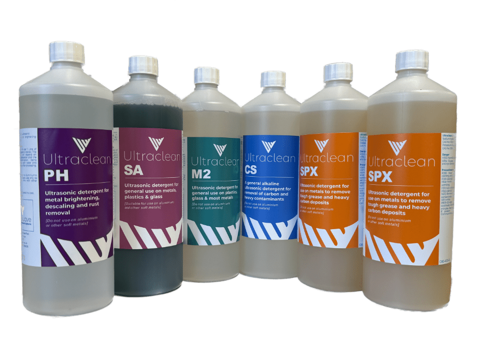 Sample pack cleaning solutions and detergents for ultrasonic baths